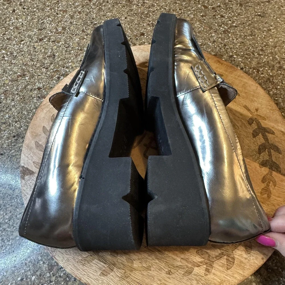 Naturalizer Loafers Womens 9.5W Silver‎ Leather Kiltie Fringe Platform Comfort